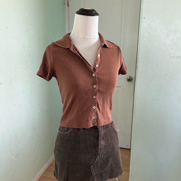 Brandy Melville Tops - Brandy Melville Brown Button-Up Polo